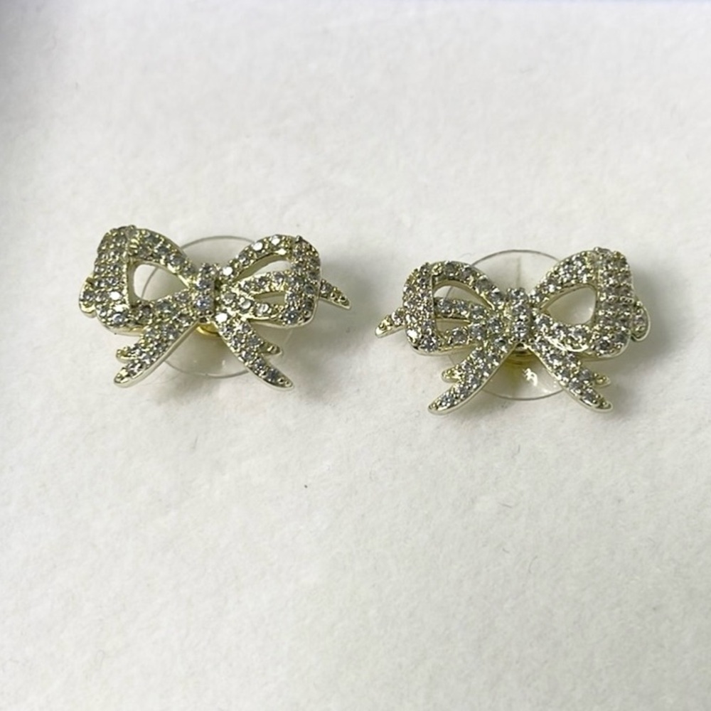 Nicola Bathie Gold Tone Embellished Bow Stud Earrings